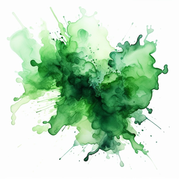 un primo piano di un inchiostro verde spruzzato su uno sfondo bianco