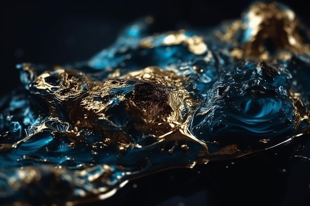 Un primo piano di un liquido con colori oro e blu