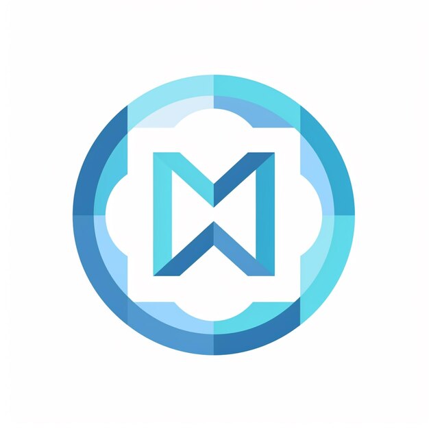 un primo piano di un logo blu e bianco con una lettera m al centro generativo ai