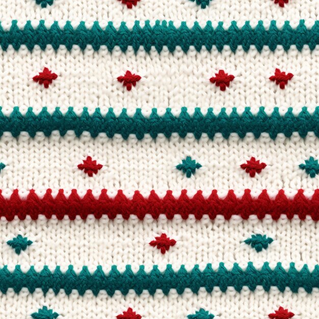 un primo piano di un maglione di Natale a maglia con stelle rosse e verdi