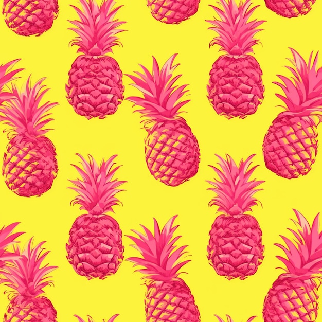 Un primo piano di un mazzo di ananas su uno sfondo giallo ai generativo