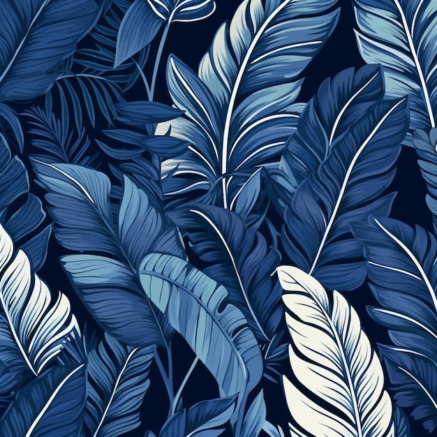 Un primo piano di un mazzo di foglie blu su uno sfondo nero ai generativo