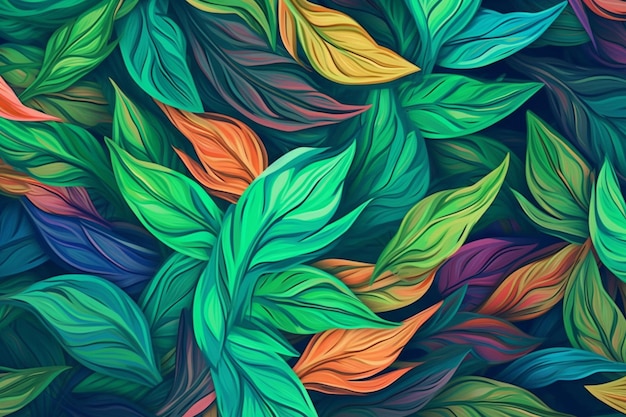 Un primo piano di un mazzo di foglie colorate su uno sfondo nero ai generativo