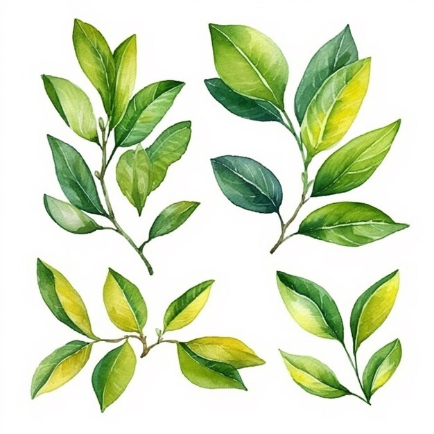 un primo piano di un mazzo di foglie verdi su sfondo bianco ai generativa