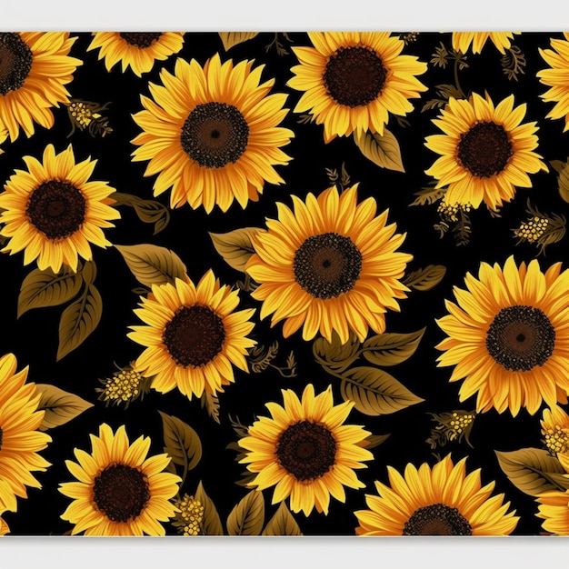 Un primo piano di un mazzo di girasoli su uno sfondo nero ai generativo