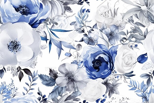 un primo piano di un modello floreale blu e bianco su uno sfondo bianco