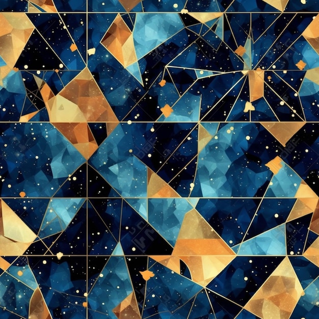 Un primo piano di un mosaico blu e oro con stelle generative ai