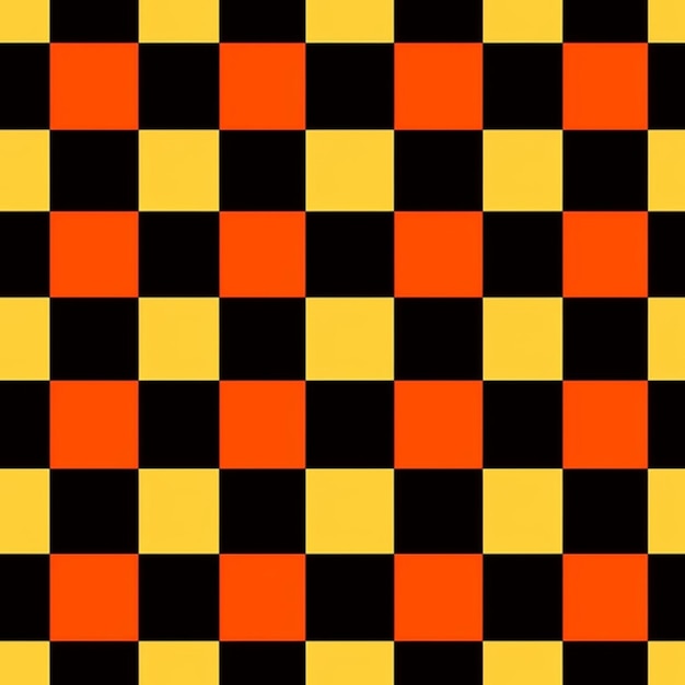 Un primo piano di un motivo a scacchi con quadrati arancioni e neri generativa ai