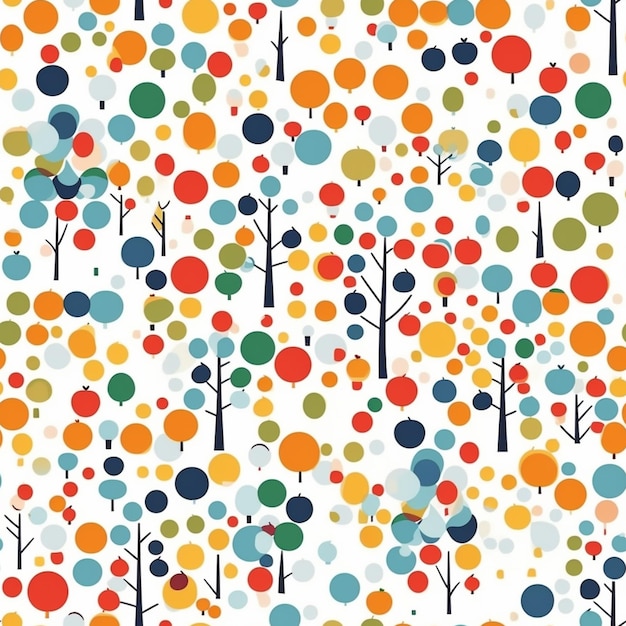 un primo piano di un motivo colorato di alberi e palloncini ai generativa