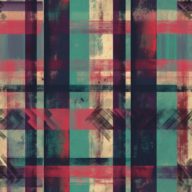 un primo piano di un motivo scozzese con uno sfondo rosso e blu ai generativo