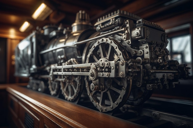 Un primo piano di un motore del treno sul display