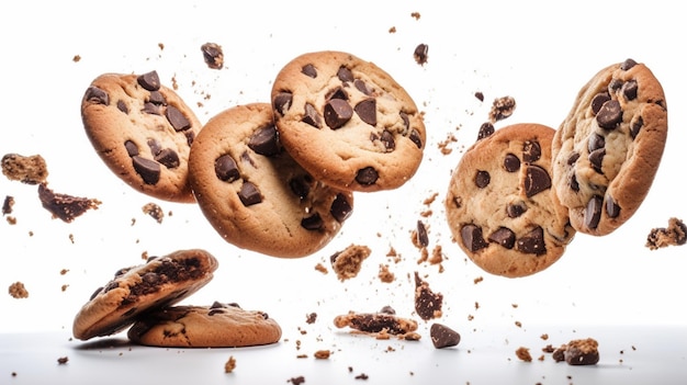 Un primo piano di un mucchio di biscotti al cioccolato con un morso prelevato da un ai generativo