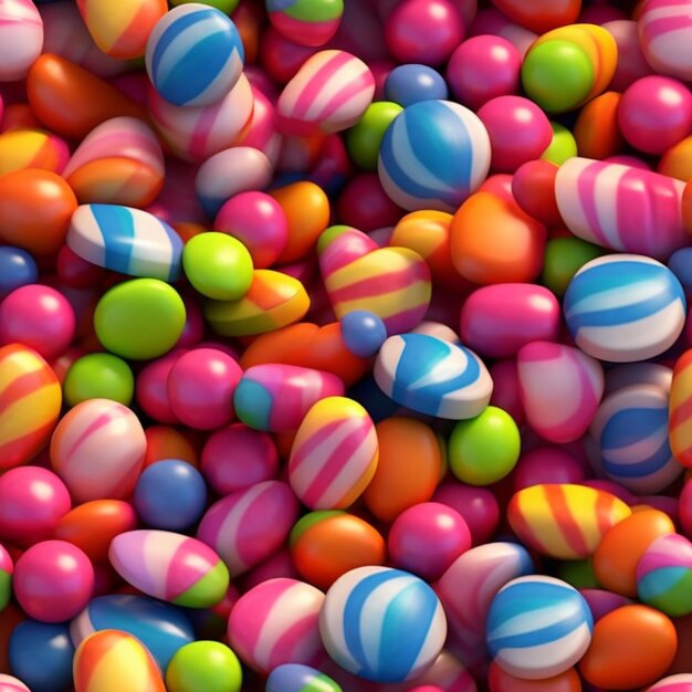 Un primo piano di un mucchio di caramelle colorate ricoperte di caramelle ai generative