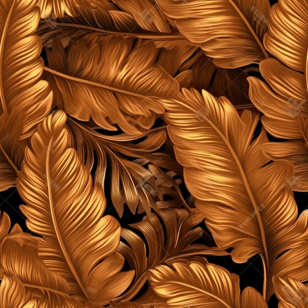 Un primo piano di un mucchio di foglie d'oro su uno sfondo nero generativo ai