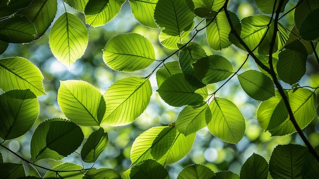 un primo piano di un mucchio di foglie verdi su un albero generativo ai