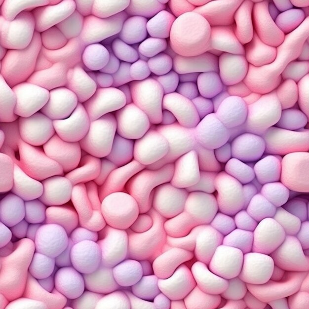 un primo piano di un mucchio di marshmallow rosa e viola ai generativo