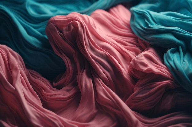 Un primo piano di un mucchio di tessuto rosa e blu