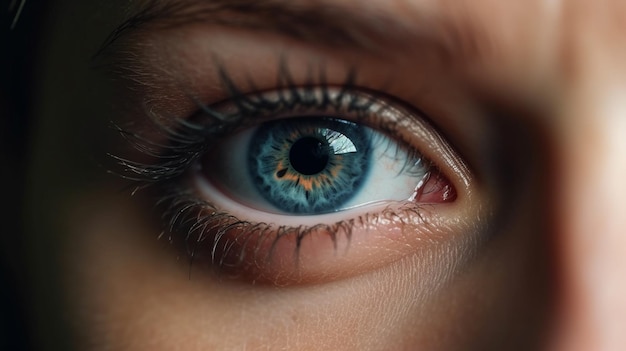 Un primo piano di un occhio azzurro con una lacrima sull'occhio generativo ai
