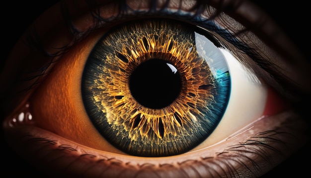 Un primo piano di un occhio con una pupilla blu