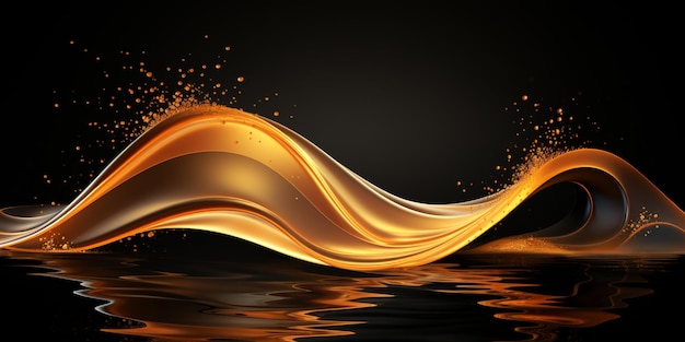un primo piano di un'onda di liquido con sfondo dorato e nero generativo ai