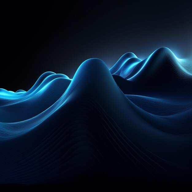 Un primo piano di un'onda di luce blu su uno sfondo nero ai generativo