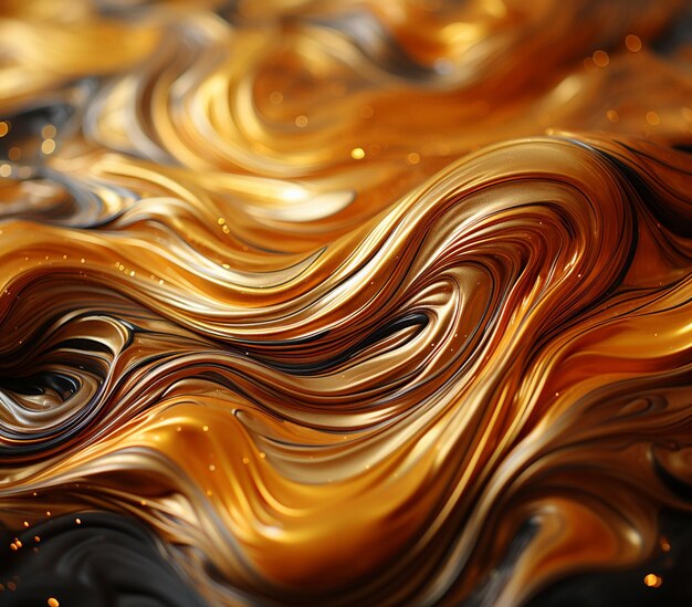 un primo piano di un oro e nero swirly sfondo generativo ai