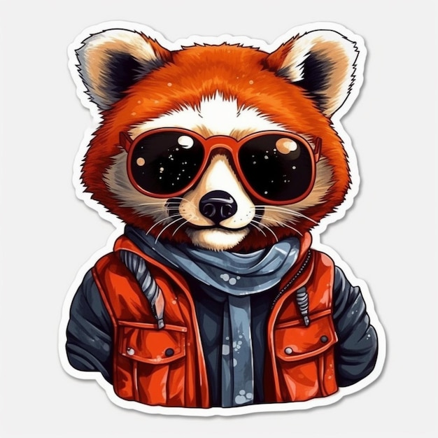 Un primo piano di un panda rosso che indossa occhiali da sole e una giacca ai generativa