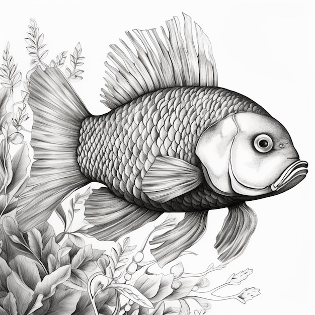 un primo piano di un pesce con un fiore sullo sfondo ai generativa