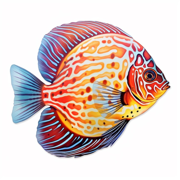 un primo piano di un pesce con uno sfondo bianco e un'ai generativa a strisce rosse e blu