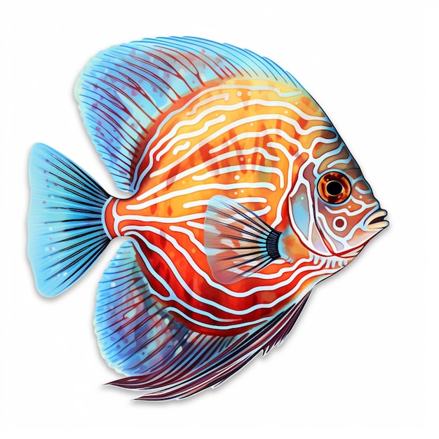 un primo piano di un pesce con uno sfondo bianco e una coda blu ai generativa
