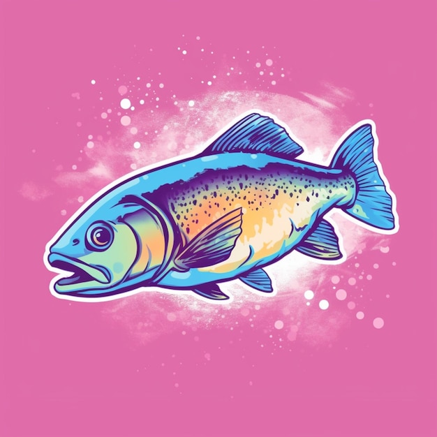 un primo piano di un pesce su uno sfondo rosa con bolle generative ai