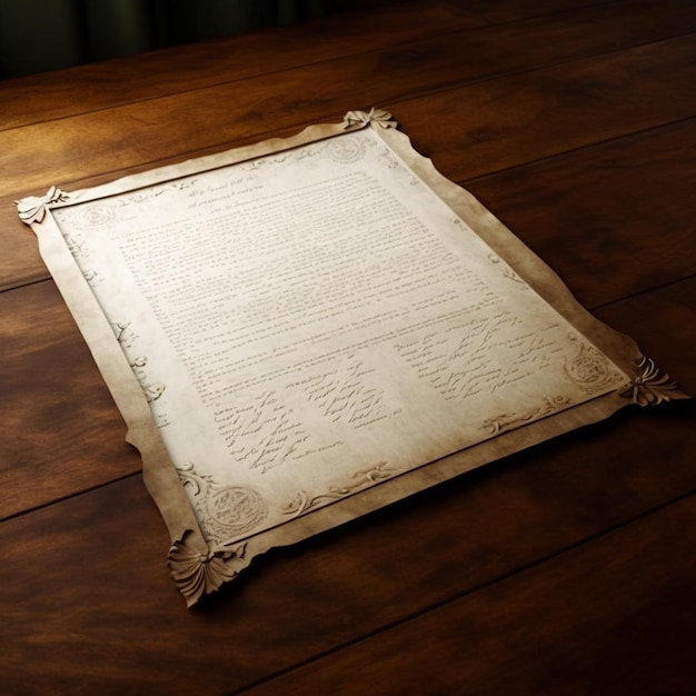 Un primo piano di un pezzo di carta su un tavolo di legno ai generativo