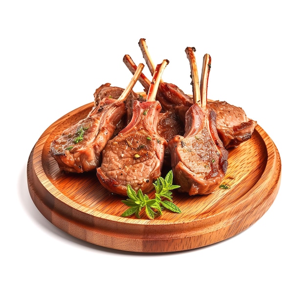 un primo piano di un piatto di costolette di agnello con erbe aromatiche ai