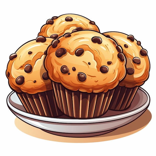 un primo piano di un piatto di muffin con gocce di cioccolato ai generativa
