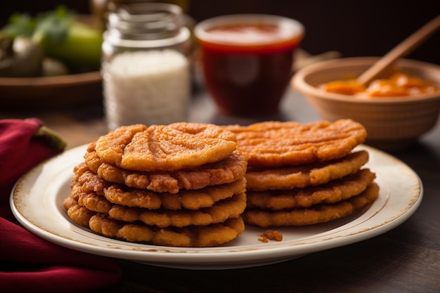 Un primo piano di un piatto di tradizionali gorditas de chicharron messicani