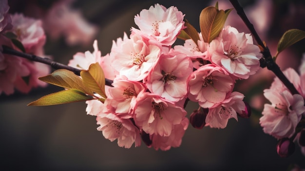 Un primo piano di un ramo di fiori di ciliegio rosa