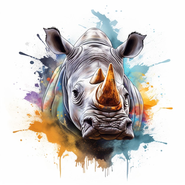 un primo piano di un rinoceronte con uno sfondo colorato ai generativa