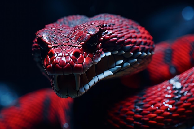 un primo piano di un serpente rosso con la bocca aperta