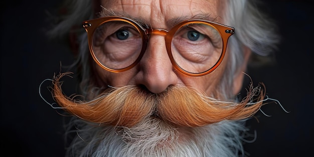 Un primo piano di un signore anziano che indossa con orgoglio un muso Movember Concept Portrait Artistico Movember Campaign Un muso unico Modello anziano CloseUp Shot