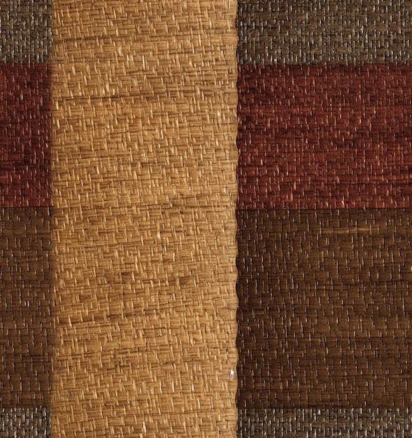Un primo piano di un tappeto marrone e rosso con una striscia marrone generativa ai