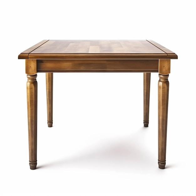 Un primo piano di un tavolo in legno con uno sfondo bianco ai generativo