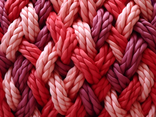 Un primo piano di un tessuto a maglia con colori rosa e rosso.