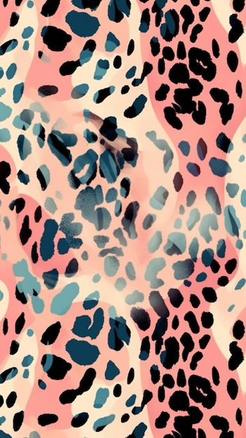 un primo piano di un tessuto con stampa leopardo rosa e nero generativo ai