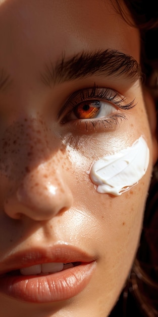 Un primo piano di un test di trucco di una donna