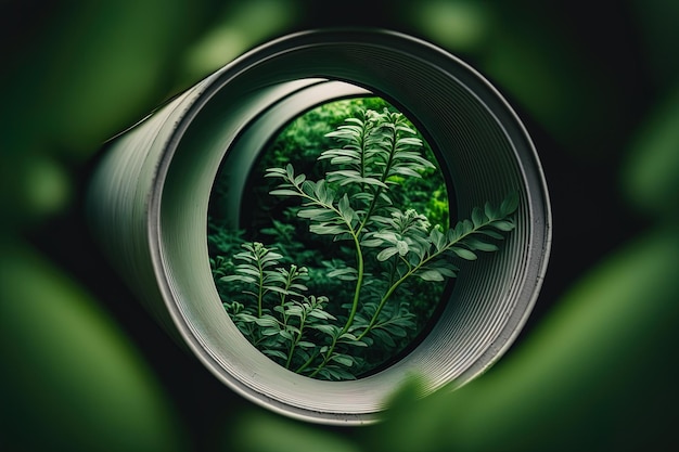 un primo piano di un tubo verde contenente piante