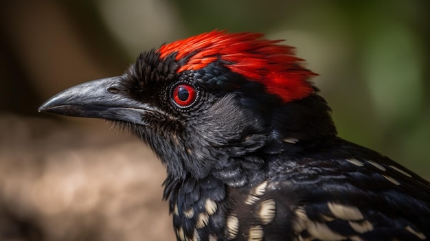 Un primo piano di un uccello con i capelli rossi