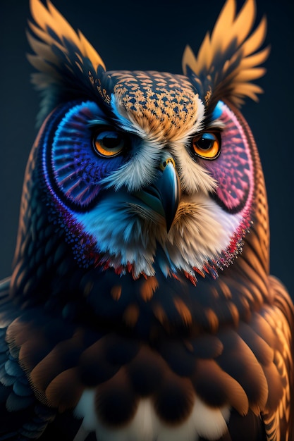 Un primo piano di un uccello con una faccia viola e blu