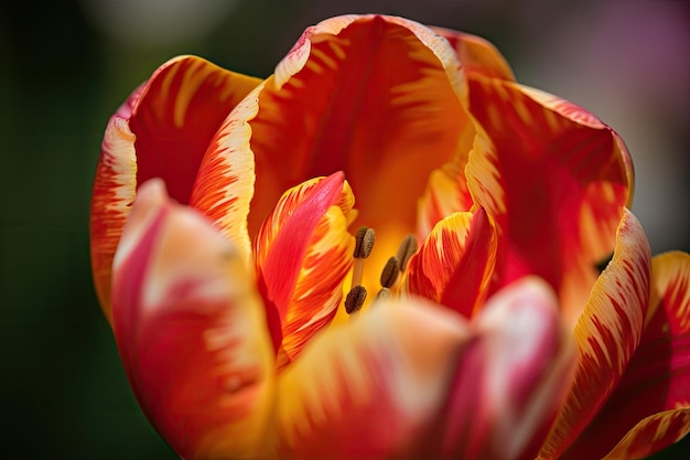 Un primo piano di un unico tulipano con i suoi colori vivaci e petali in piena fioritura