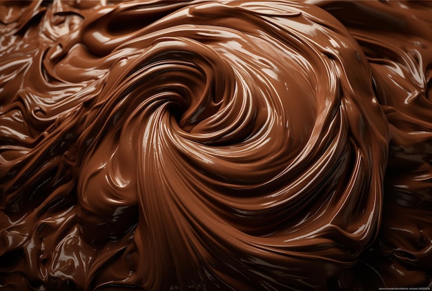 Un primo piano di un vortice di cioccolato con la parola cioccolato su di esso