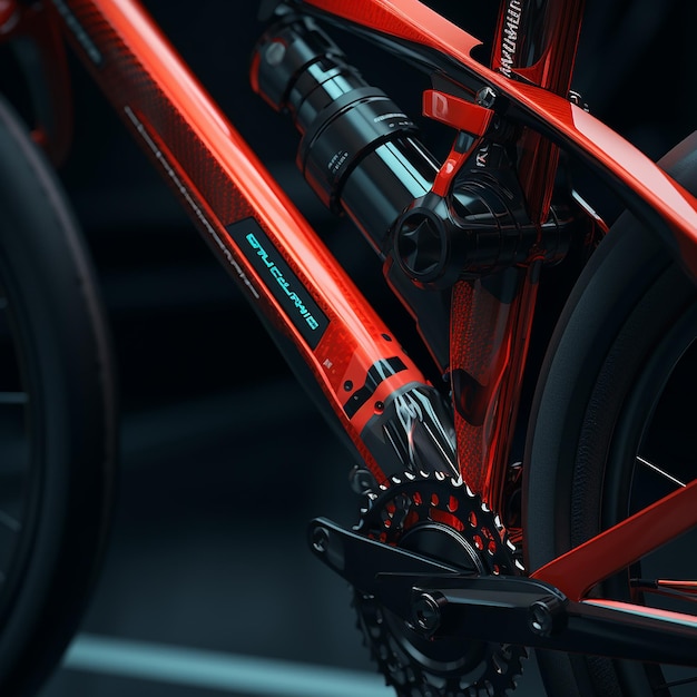 Un primo piano di una bicicletta con un freno rosso e un manubrio in carbonio.
